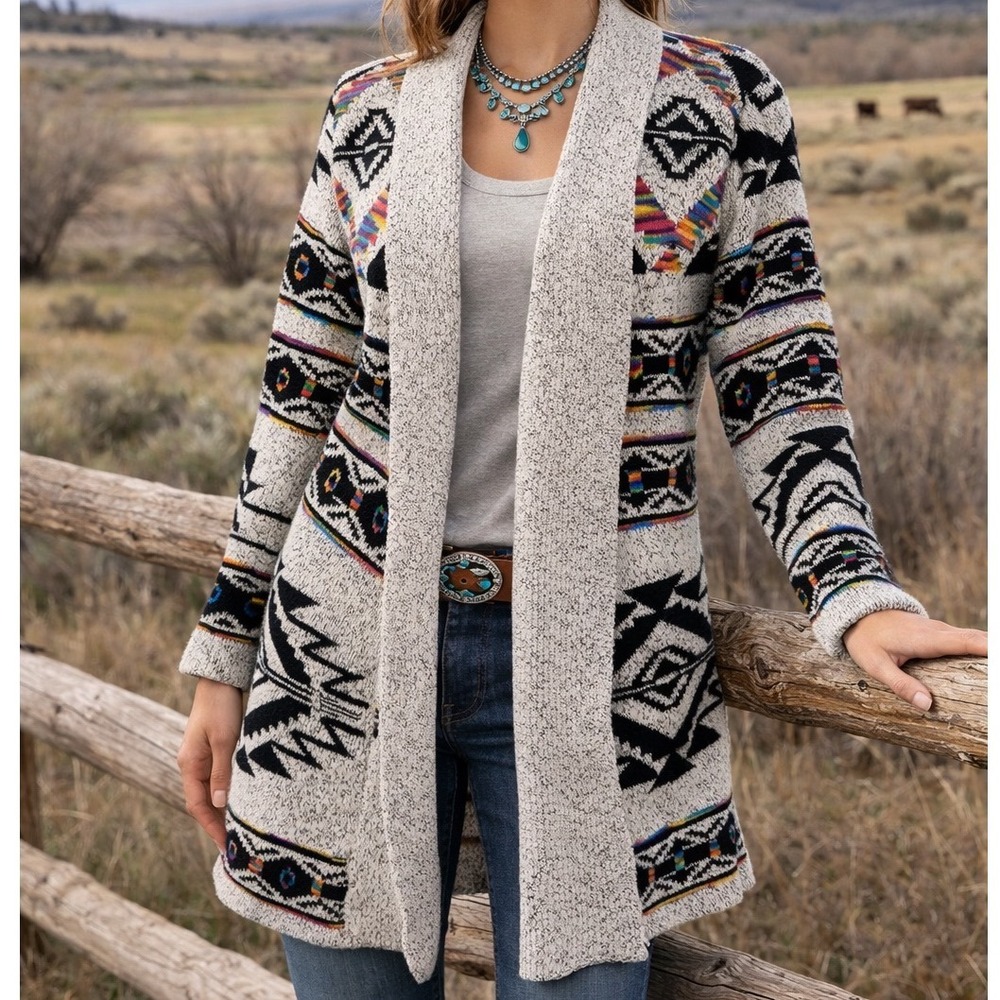 Northern Angel Womens Medium Southwestern Geometric Aztec Cardigan Sweater X1